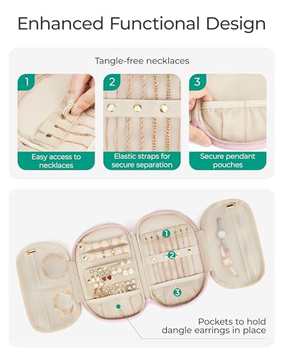 BAGSMART Travel Jewelry Organizer Case - Medium, Light Pink