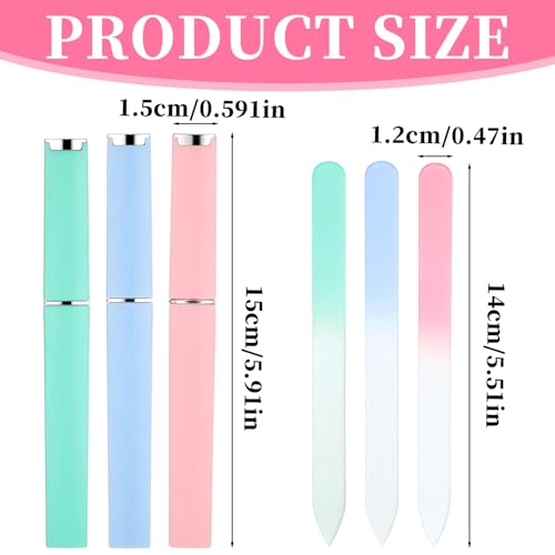 Tweruna 3 Pack Crystal Glass Nail Files with Case for Natural Nails