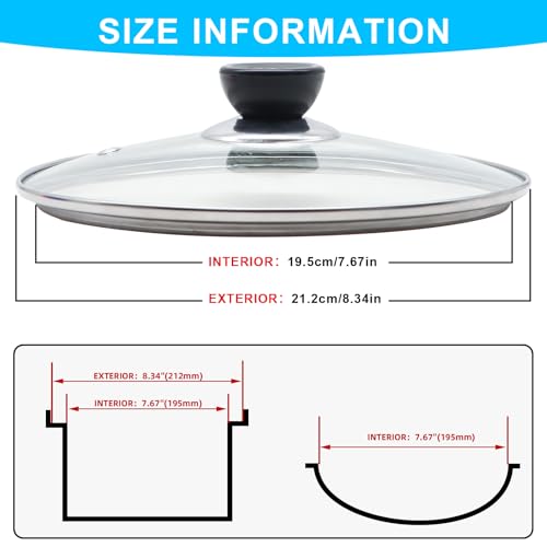8 Inch Tempered Glass Lid for Frying Pan with Stainless Steel Rim