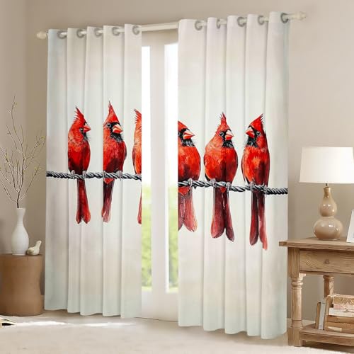 Feelyou Red Cardinal Darkening Curtains - 42 x 63 Inch Bedroom Drapes, Pack of 2