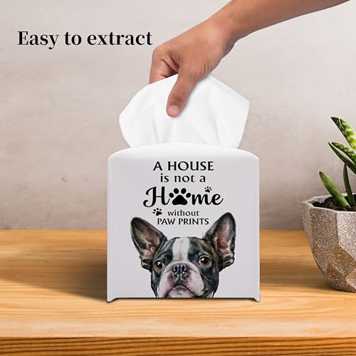 French Bulldog Tissue Box Cover - Square PU Leather Holder