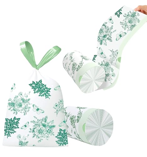 Green 60pcs 4-Gallon Drawstring Trash Bags - Tear-Free Garbage Can Liners