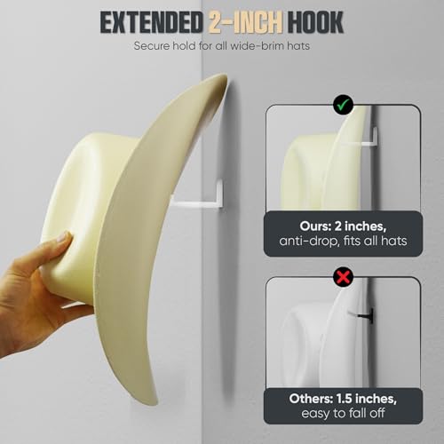 Adhesive Hat Hooks for Wall - Cowboy Hat Rack (6-Pack)