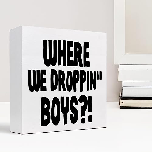 Where We Dropping Boys Gaming Wood Block Sign – Desk & Game Room Decor