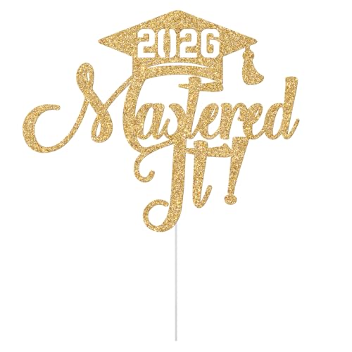 2026 Graduation Cake Topper - Happy Masters Degree Gold Glitter