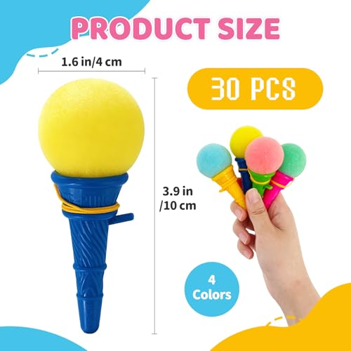 30 Pcs Mini Ice Cream Cone Toy Launchers - Colorful Party Favors