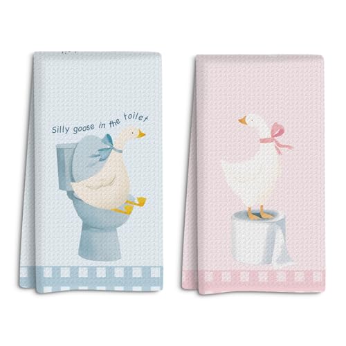 Funny Silly Goose Bathroom Towels - 2 Pack Microfiber Hand Towels
