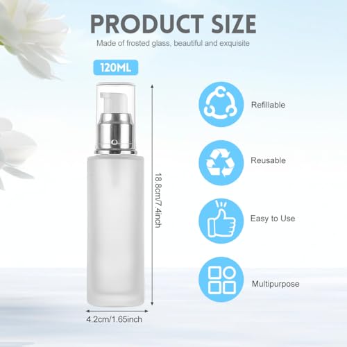 Frosted Glass Lotion Pump Bottles - 2 Pack, 120ml Travel Containers