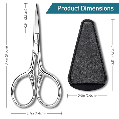 Kootinn Small Stainless Steel Facial Hair Scissors with Leather Case