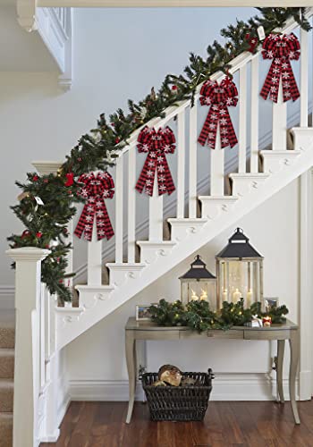 Christmas Wreath Bow Red Velvet Buffalo Plaid Snowflake Large Holiday Decoration