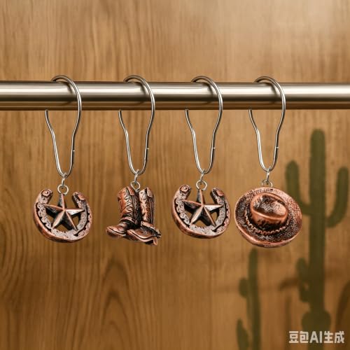 24-Piece Western Shower Curtain Hooks - Rustic Cowboy Design