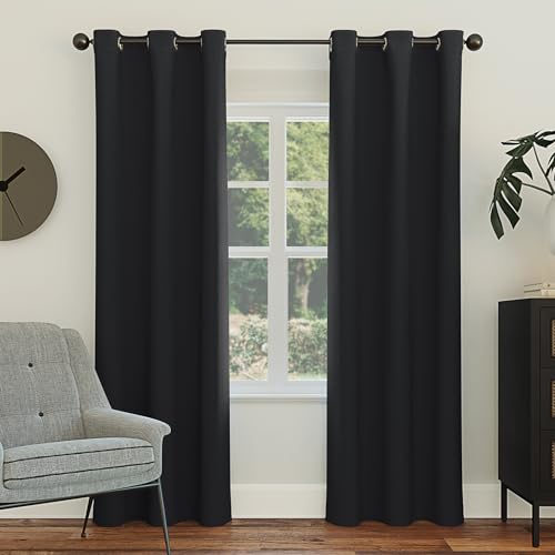 Sun Zero Easton Blackout Curtain Panel, 40" x 108", Thermal Grommet, Black