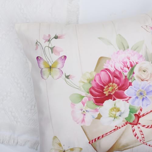 Bonhause Spring Floral Throw Pillow Covers - Set of 4, 18x18 Inch