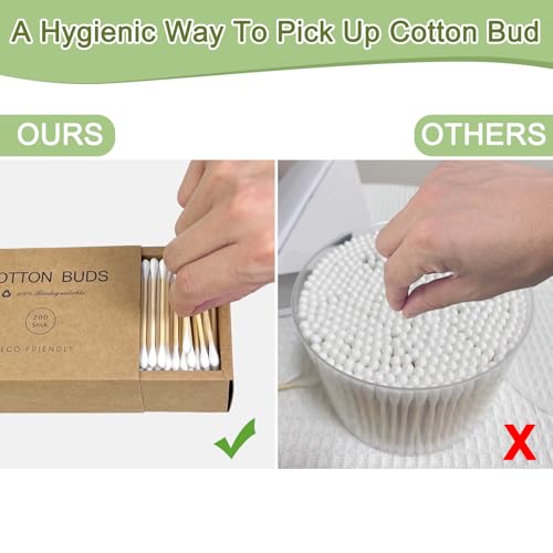 Meanhoo Bamboo Cotton Swabs 200 Count Natural Double Tips Cotton Buds