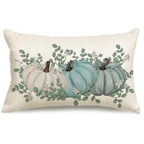 RABUSOFA Fall Pillow Cover 12x20 Aqua Pumpkin Autumn Decor - Multicolor