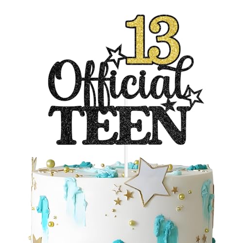 Official Teen 13 Cake Topper - Gold Glitter Birthday Decoration