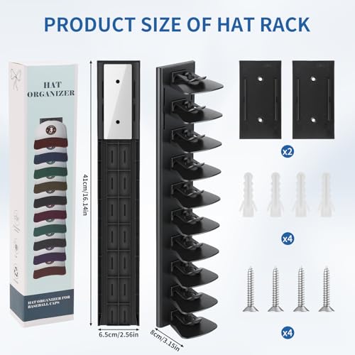 Enwokran Black Hat Organizer for Baseball Caps 2 Pack Wall & Door Mount Storage Rack