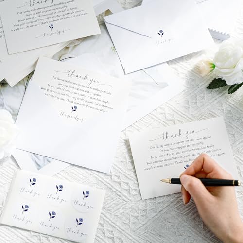 Sympathy Thank You Cards for Funeral - 25 Pack with Envelopes