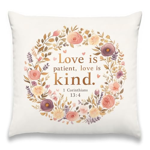 Pastel Scripture Pillow Cover 18x18 Inches - 1 Corinthians 13:4