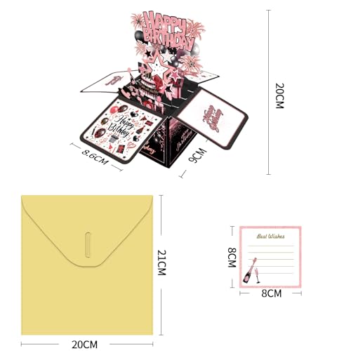 Joycard 3D Pop-Up Birthday Card with Envelope for Women and Girls