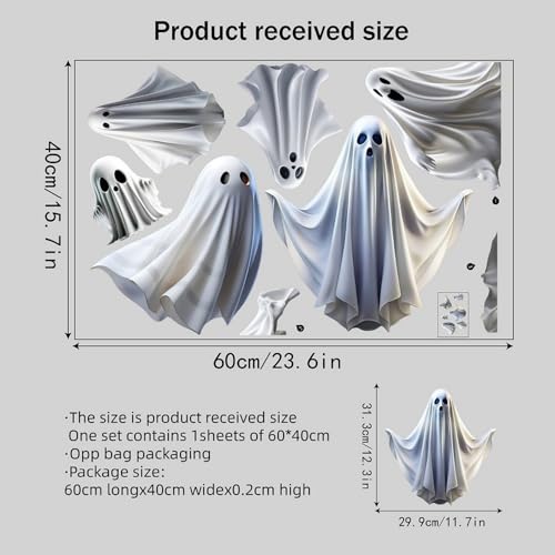 BHOOKA Halloween Ghost Window Clings - 1 Sheet, Double-Sided, Easy to Apply, Spooky Decor for Glass Windows, Party & Home Halloween Decorations, Variation 418