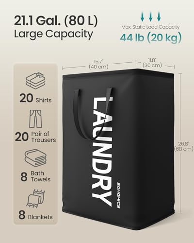 SONGMICS 80L Foldable Laundry Hamper with Handles - Ink Black