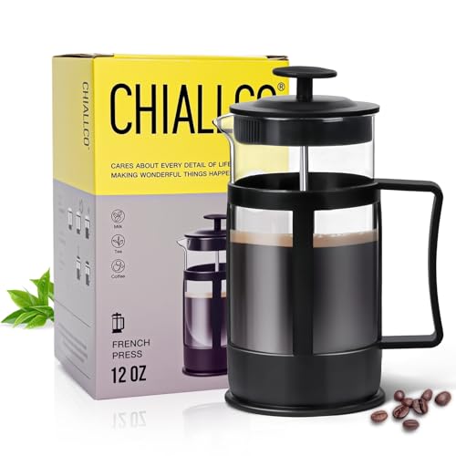 Chiallco Mini French Press Coffee Maker - 12oz Borosilicate Glass