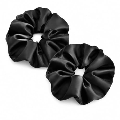 Utaly Jumbo Satin Silk Scrunchies 2 Set - Oversize Hair Ties for Thick Hair