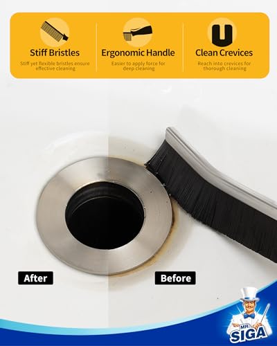 MR.SIGA Crevice & Grout Cleaning Brush Set - Tough Stiff Bristle Scrub Tools for Tight Spaces