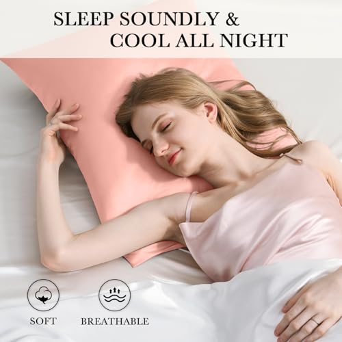 Softhour Premium Satin Pillowcase with Zipper Closure - 20x26 Inches, Coral