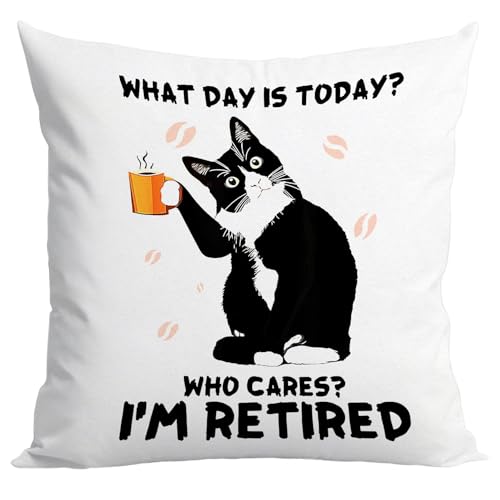Black and White Cat Pillow Cover - Flannel 18x18 Cushion for Home Decor