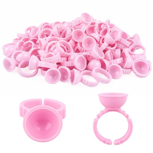 G2PLUS 100PCS Disposable Pink Eyelash Extension Glue Rings and Pigment Holders