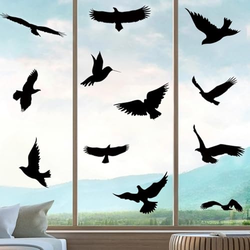 Black Bird Window Clings - 16 Piece Anti-Collision Decals for Glass