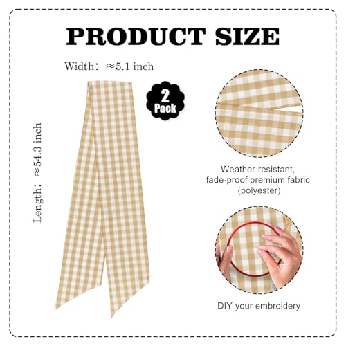 Khaki White Plaid Sash Set for Door & Wedding Decor - 2 Pack