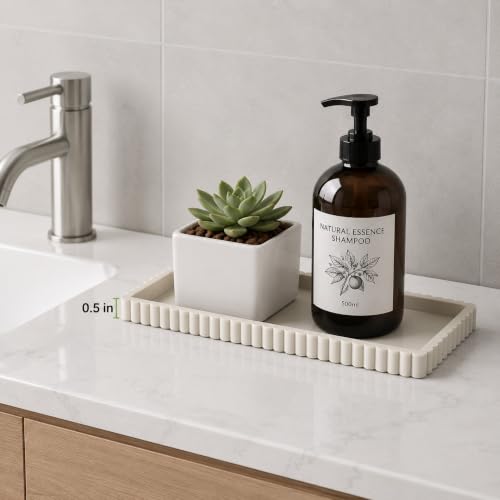Silicone Bathroom Tray - Small Beige Vanity Organizer for Countertop