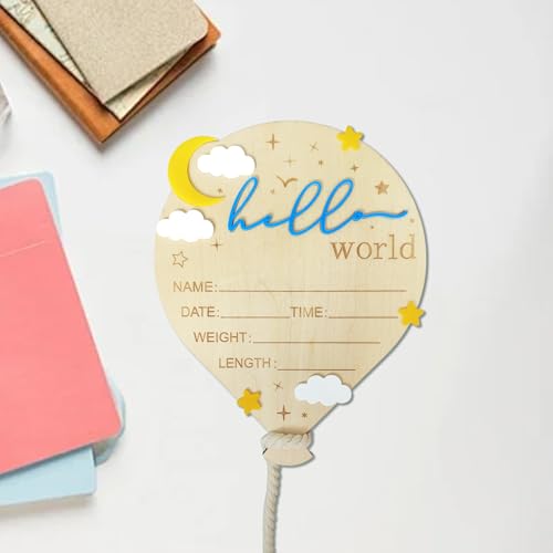 Wooden Baby Birth Announcement Sign - Hot Air Balloon Newborn Milestone Prop