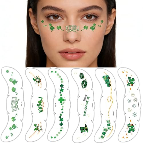 St. Patrick's Day Temporary Tattoos - 8 Pcs Shamrock & Green Freckles