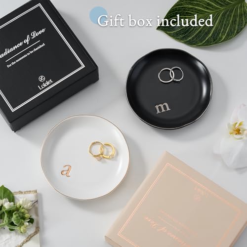 Lolalet White Ceramic Ring Dish with Initial - Personalized Jewelry Tray