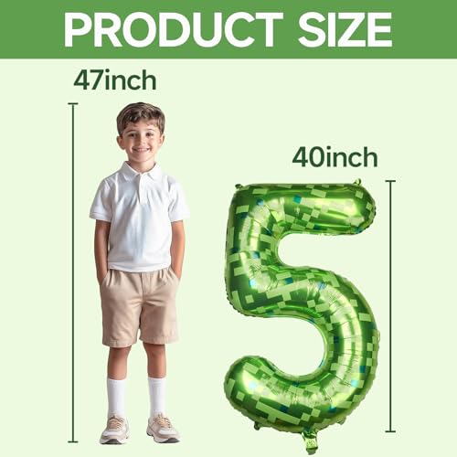 40-Inch Green Pixel Number 5 Foil Balloon for Parties