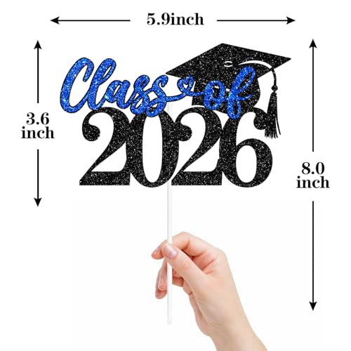 Class of 2026 Graduation Cake Topper - Black & Blue Glitter