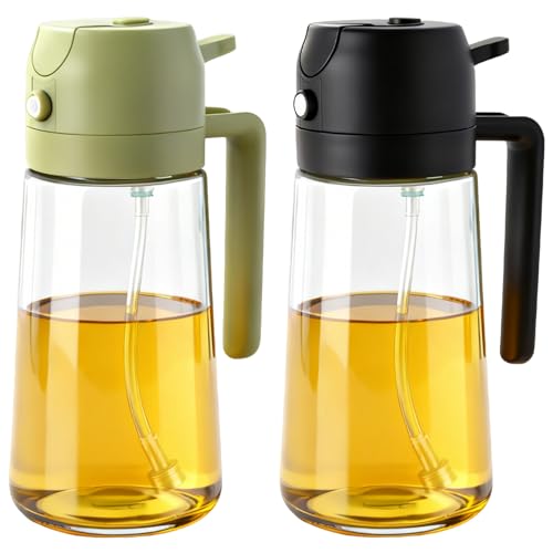 2Pcs Glass Oil Sprayer for Cooking, 16oz Dual-Function Dispenser - Black+Green