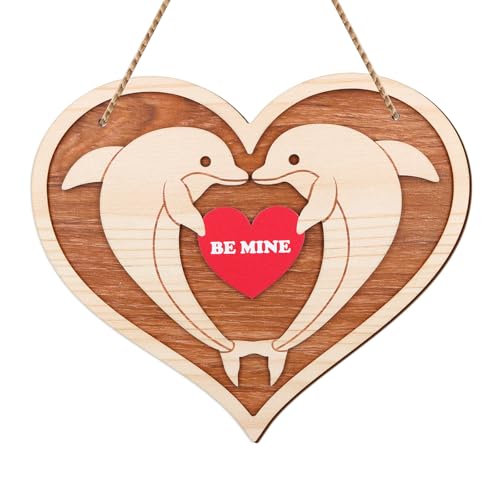 WaaHome Wooden Dolphin Valentine's Day Door Sign Be Mine Hanging Wreath