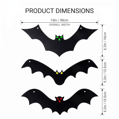 Halloween Hanging Bats 12 Pack - 3D Realistic Plastic Flying Bat Decorations for Indoor & Outdoor Yard Lawn