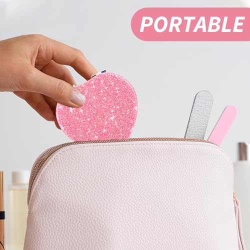 YUXIANLB Heart Shaped Compact Mirror for Purse - Pink Mini Travel Pocket Makeup Mirror with 1X/2X Magnification