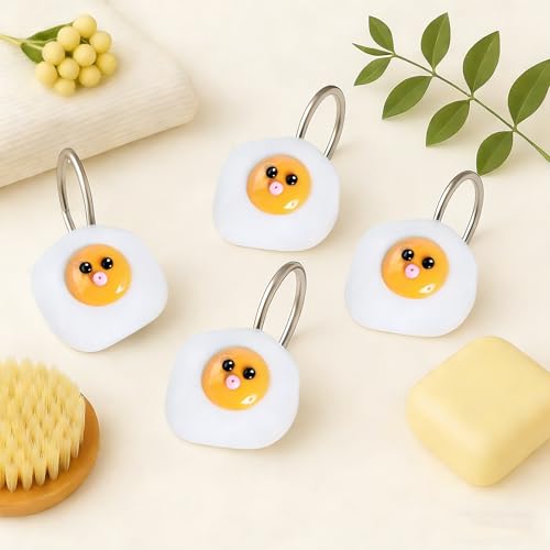 YOINIUEM Fried Egg Shower Curtain Hooks - 12 Pcs Cute Resin Bath Rings