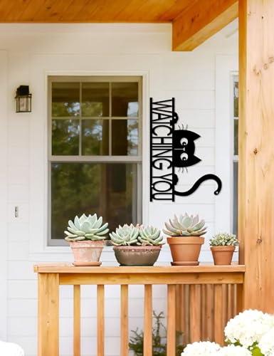 Funny Black Cat Wall Art - 'WATCHING YOU' Laser Cut Metal Sign