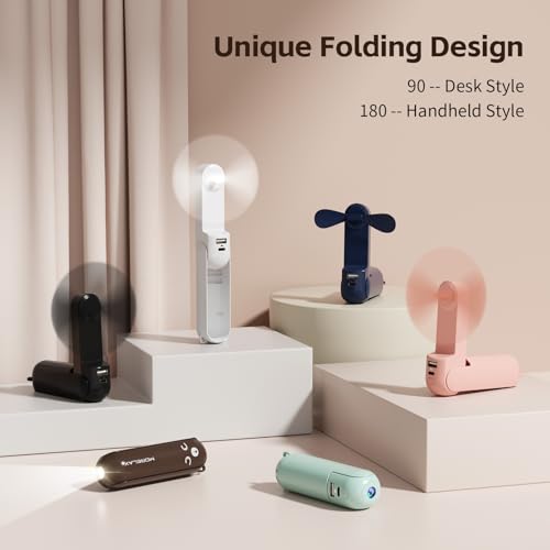 Morelax Portable Handheld Fan - Navy Blue Foldable USB Mini Fan with Power Bank