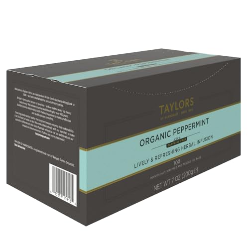 Taylors of Harrogate Organic Peppermint Herbal Tea, 100 Individually Wrapped Bags