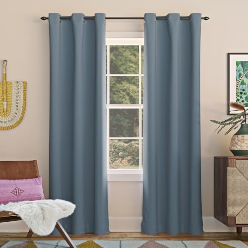 Sun Zero Easton Blackout Grommet Curtain Panel, 40" x 84", Denim Blue