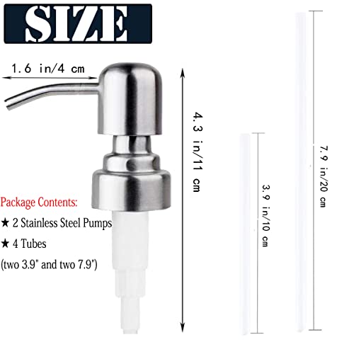 HILLHOME Stainless Steel Soap Dispenser Pump Replacement - Silver, 2 Pack